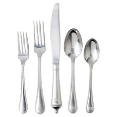 Juliska Berry & Thread French Silver Stainless Steel 5-Piece Flatware Set Wedding Registry Items, Registry Items, Letter Gifts, School Food, Candle Holder Decor, Stainless Steel Flatware, Decor Figurines, Fine Linens, Pop Up Shops