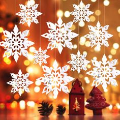 PRICES MAY VARY. ☃ SUPER VALUE & LARGE SNOWFLAKES ☃ -- Christmas snowflake ornament comes in 3 sizes, large snowflakes are 9.84”(25cm), 7.87”(20cm) and 5.9”(15cm) for small snow flakes, 6pcs per each size, 18pcs in total. Large snowflakes, more enough to dress up winter wonderland party, add an extremely winter & festive atmosphere. ☃ NO GLITTER FALL OFF, NO TANGLE ☃ -- High quality material of winter snowflake ornaments, pearl shimmer, no glitter fall off from snowflakes decor. Thicker, sturdy and uneasy to crease snow flake decorations, long lasting. Pre-attached silver string at the end of each single Christmas decoration snowflake individually, easy to hang anywhere, won’t tangle. ☃ 3D EFFECT XMAS DECOR ☃ -- 3 pearlescent white papers, hand made stitched by a silver rope in the middle Hanging Snowflakes, Winter Wonderland-party, Windows Bedroom, 3d Snowflake, Christmas Snowflakes Decorations, Winter Party Decorations, Large Christmas Ornaments, Winter Wonderland Decorations, 3d Snowflakes