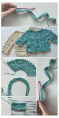 crochet baby sweater pattern with instructions to make it look like an infant's coat