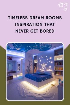 a bedroom that has been decorated in white and blue with the words,'times dream rooms