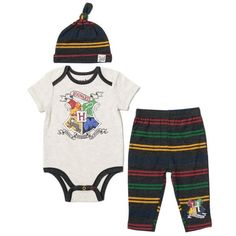 Dress your little wizard in these adorable Harry Potter outfits and get ready for a magical adventure. These 3-piece sets include a short-sleeve bodysuit, pants, and a matching hat featuring artwork of the Hogwarts houses. Choose from cute designs of Gryffindor, Ravenclaw, Slytherin, and Hufflepuff. Made of a soft material that keeps your baby comfortable, these cute Harry Potter sets are the perfect outfits for a fun day. Size: 3-6 Months.  Color: Multicolor.  Gender: male.  Age Group: infant. Slytherin Ravenclaw, Gryffindor Slytherin, Stripes Pattern Design, Newborn Baby Boys, Cute Harry Potter, 3 Piece Outfit, Harry Potter Baby, Harry Potter Outfits, Harry Potter Gryffindor