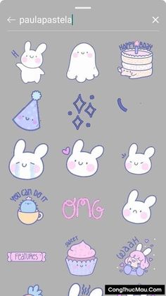 some stickers that are on the back of a cell phone, with an image of rabbits