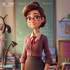 a cartoon character standing in front of a blackboard