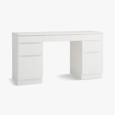 a white desk with two drawers and one drawer on the top, against a white background