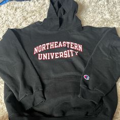 Champion Northeastern University Hooded Black Sweatshirt -Like Brand New! Black College Hoodie, Colgate University, Northeastern University, University Hoodie, University Sweatshirts, College Hoodies, Black Sweatshirt, Christmas Wishlist, Christmas List