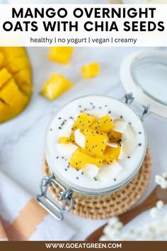 Start your day with tropical Mango Overnight Oats with Chia Seeds – a creamy, vegan breakfast made without yogurt that's easy to prepare and perfect for a healthy summer morning. Mango Oatmeal, Vegan Greek Yogurt, Blueberry Overnight Oats, Chia Overnight Oats, Easy Overnight Oats, Vegan Overnight Oats, Tropical Food, Chia Seed Recipes