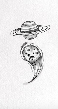 an ink drawing of saturn and its rings