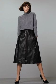 Leather Skirt Outfit Casual, A Line Skirt Outfits, Full Closet, Leather A Line Skirt