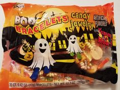 a bag of halloween candy with ghost candies