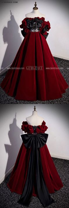 10% off now|Free shipping world-wide. Unique Black And Red Velvet Formal Dress with Big Bow at GemGrace. Click to learn our pro custom-made service for wedding dress, formal dress. View #PromDresses for more ideas. Formal Red Velvet Evening Dress, Red Velvet Evening Dress For Formal Occasions, Red Velvet Formal Evening Dress, Elegant Velvet Ball Gown Evening Dress, Elegant Christmas Velvet Dresses, Elegant Evening Dress With Red Bow, Dress With Big Bow, Velvet Formal Dress, Gorgeous Prom Dresses