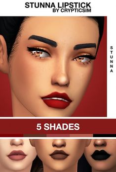 five shades of the same woman's face with different lipstick shapes and colors on them