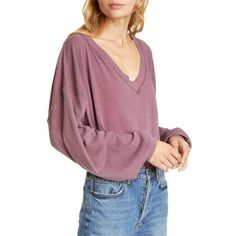 Plum Colored V Neck Cotton Top By Free People! Size Smalloversized Fit New With Tags!! Oversized Purple Tops For Layering, Oversized Purple Top For Everyday, Loose Purple Tops For Everyday, Chic Purple Tops For Loungewear, Purple Lace Top, Flowing Blouse, Burgundy Shirt, Average Girl, Womens Lace Tops