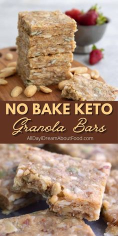 no bake keto granola bars stacked on top of each other