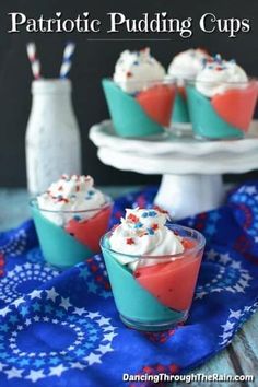 patriotic pudding cups with whipped cream and sprinkles