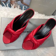 Balenciaga Womens Sandals Was Originally $795 Now $400. Red Mules With Padded Heel For Party, Red Mules With Padded Heel For Evening, Evening Red Mules With Padded Heel, Elegant Flat Heel Sandals With Red Sole, Chic Red Mules For Party, Chic Red Party Mules, Chic Sandals With Red Sole And Open Heel, Red Mules With Red Sole For Evening, Flat Heel Mules For Evening