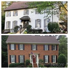 before and after shots of a brick house