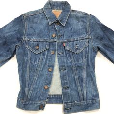 Vintage Levi’s Denim Jacket 1950s-1980s size: extra small measurements: armpit to armpit: 17” top of neck to bottom: 22” Retro Fitted Denim Jacket With Button Closure, Levi's Classic Fitted Denim Jacket, Classic Fitted Levi's Denim Jacket, Retro Fitted Dark Wash Denim Jacket, Fitted Retro Dark Wash Denim Jacket, Fitted Retro Denim Jacket In Dark Wash, Fitted Vintage Denim Jacket With Button Closure, Fitted Retro Denim Jacket, Vintage Fitted Denim Jacket