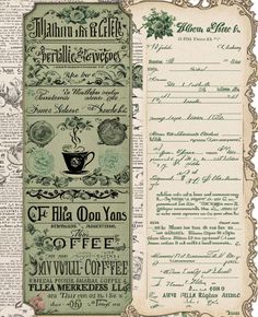 an old book with coffee related items on it