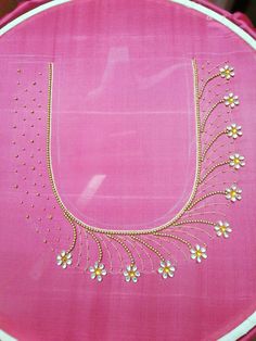 Medium Aari Work Blouse Design, Neck Design For Aari Work, Chudidhar Aari Neck Designs, Pink Color Blouse Aari Work Design, Aari Work Designs Pattern Saree Blouse, Simple Blouse Designs Aari Work, 1000rs Aari Work Blouse Design, Beads Work On Blouse Simple, Aari Work Hand Design Simple