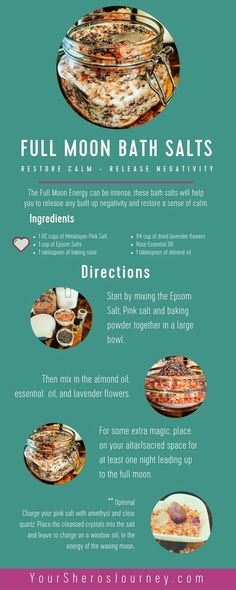 Full Moon Bath, Savon Diy, Bath Salts Recipe, Moon Bath, Spiritual Bath, Bath Recipes, Full Moon Ritual, Bath Tea