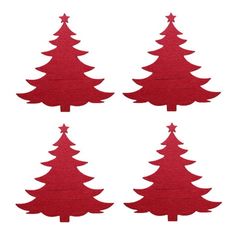 four red felt christmas trees on a white background