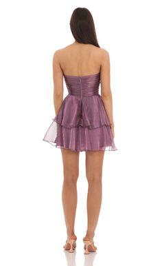 Petal Ruffle Strapless Dress in Purple | LUCY IN THE SKY Strapless Ruffle Dress, Cute Homecoming Dresses, Lucy In The Sky, Casual Day Dresses, Semi Formal Dresses, Dress Inspo, Organza Fabric, Straight Dress, Junior Bridesmaid Dresses