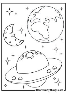 a coloring page with planets and stars