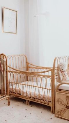 a baby's crib in the corner of a room