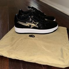 Black Silver Bape Shoes New Size 11 Black Bape Shoes, Shoes Bape, Bape Star, Bape Shoes, Bape Black, Navy Blue Shoes, White Casual Shoes, All Black Shoes, Fly Outfit