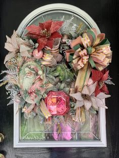 a close up of a wreath on a door