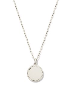 The Small Aubree Pendant Necklace in Sterling Silver is a timeless and personal piece you’ll treasure season after season. A scaled-down version of our Aubree Pendant Necklace, this petite, disc-shaped necklace is perfect for showing off an engraving with your initials, a sentimental date, or special symbol. Metal Sterling Silver Closure Lobster Clasp Size 18" Chain, 0.45"L X 0.38"WDue to the one-of-a-kind nature of the medium, exact colors and patterns may vary slightly from the image shown. | Kendra Scott Small Aubree Pendant Necklace in Sterling Silver | Metal White Gold Medallion Necklace With Coin Pendant, Everyday White Gold Coin Pendant Jewelry, Classic Charm Necklace With Delicate Chain And Round Pendant, Dainty Sterling Silver Medallion Necklace With Round Pendant, Elegant Sterling Silver Round Disc Coin Necklace, Elegant Sterling Silver Coin Necklace With Round Pendant, Sterling Silver Necklaces With Polished Round Disc, Dainty Sterling Silver Medallion Necklace, Elegant Sterling Silver Round Disc Necklace