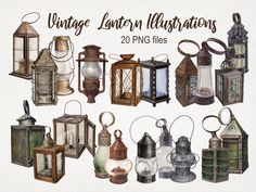 vintage lantern illustrations for 20 png files