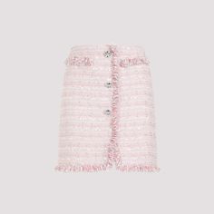 This textured Giambattista Valli mini skirt showcases a stylish blend of various materials. Designed with a buttoned front, practical pockets, back zip fastening, and a playful round hem, this piece is perfect for casual outings.

- Mini length with fringed trims  
- Material: 38% polyester, 32% wool, 18% polyamide, 10% cotton, 2% metallic fiber Wool Mini Skirt, Pleats Please Issey Miyake, Giambattista Valli, Feminine Design, Skirt Design, White Skirts, Fabric Material, Dress To Impress, Pink Purple