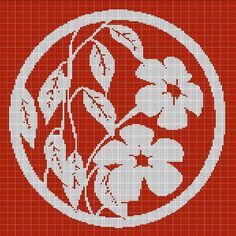 a red and white cross stitch pattern with flowers