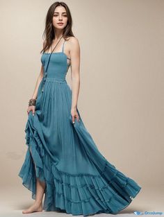 Orcajump - Sensual Backless Halter Maxi Beach Dress with Flowy Hemline - Womens Long Convertible Dress Turquoise Beach, Maxi Beach Dress, Convertible Dress, Beach Maxi Dress, Halter Maxi, Beach Dress, Picture Ideas, Halter Dress, Convertible