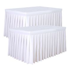 two white bedskirts with pleated skirts on them are shown side by side