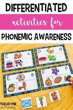 different activities for phonicic awareness with the text overlay that reads, differentiated activities for