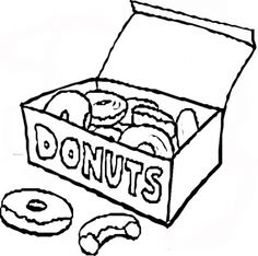 a box of doughnuts with the word donuts on it