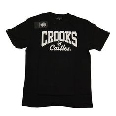 Nice Crooks & Castles Brand T-Shirt In Size Large In Black Color With Short Sleeves / The Shipment Will Be Made 24 Hours After The Purchase By Usps Priority Mail Features: Short Sleeve / Streetwear Size: Mens Large Condition: New With Tags Black Cotton Tops With Front Print, Urban Black Tops With Text Print, Black Crew Neck Top With Front Print, Casual Black T-shirt With Front Print, Black Cotton Shirt With Front Print, Urban College Tops With Text Print, Cotton College Tops With Branding, Urban Tops With Text Print For College, Branded Cotton Tops For College