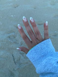 Summer Nails 2023 Almond French, Pearly Chrome French Tips, Uneven French Nails, White Tips Chrome Nails, From French Tip, French Tip Acrylic Nails Pointy, Short Almond Nails Chrome French Tip, Gel Acrylic Nails French Tips, White French Tip Nails With Nail Art