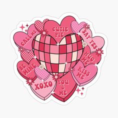 a heart shaped sticker with words and hearts on it