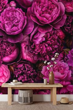 Pink baroque opulence wallpaper featuring moody flower design Pink Peonies Wallpaper, Boutique Wallpaper, Moody Flowers, Pink Baroque, Peony Wallpaper, Baroque Design, Romantic Bedroom, Forest Flowers, Flowers Pink