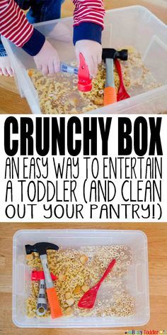 an easy activity for toddlers to learn how to use the crunchy box as a tool