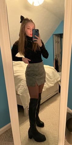 Steve Madden Knee High Boots Steve Madden Boots Outfit Fall, Madden Boots Outfit, Steve Madden Boots Outfit, Steve Madden Knee High Boots, Boots Outfit Fall, Madden Boots, Winter Skirt Outfit, Steve Madden Boots, Skirts With Boots