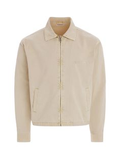 A classic fitting woven twill jacket. Features include dual side pockets, embroidered chest detail and front zip closure. Made with our organic cotton blend. Spring Cotton Utility Jacket With Zipper Closure, Spring Cotton Utility Jacket With Zipper, Relaxed Fit Cotton Outerwear With Zipper Closure, Cotton Relaxed Fit Outerwear With Zipper Closure, Beige Relaxed Fit Cotton Denim Jacket, Relaxed Fit Beige Cotton Denim Jacket, Fitted Cotton Utility Jacket With Patch Pockets, Fitted Beige Cotton Utility Jacket, Long Sleeve Cotton Denim Jacket With Zipper Closure