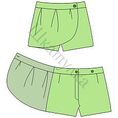 an image of men's green shorts with buttons on the front and back side