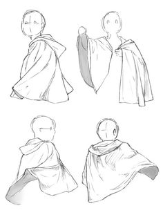 four different views of the back and sides of a person's head, with capes over their shoulders