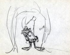 a black and white drawing of a cartoon character