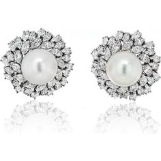 18K White Gold Pearl Diamond Bombe Earrings - Van Cleef & Arpels Van Cleef Set White, Luxury White Clip-on Diamond Earrings, Luxury Brilliant Cut Pearl Earrings For Evening, Luxury Formal Clip-on Diamond Earrings, Luxury Clip-on Diamond Earrings For Formal Events, Luxury Clip-on Diamond Earrings For Formal Occasions, Luxury Brilliant Cut Cluster Earrings, Luxury Brilliant Cut Pearl Earrings For Formal Occasions, Luxury Round Clip-on Diamond Earrings