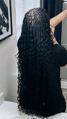 Goddess Small Knotless Box Braids, Boho Braids Knotless Black Women, Boho Knotless Extra Curls, Boho Knotless With Curls, Jet Black Boho Knotless Braids, Extra Small Goddess Braids, Black Braids Ideas, Boho Knotless Braids Curly Ends, Small Boho Knotless Braids Extra Curls